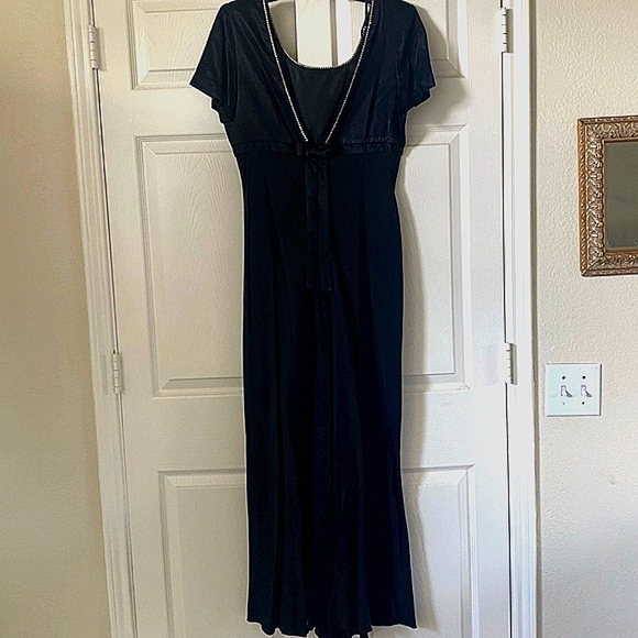 Vtg Classy long Evening Rhinestones Bow Gown satin long maxidress - Picture 14 of 14